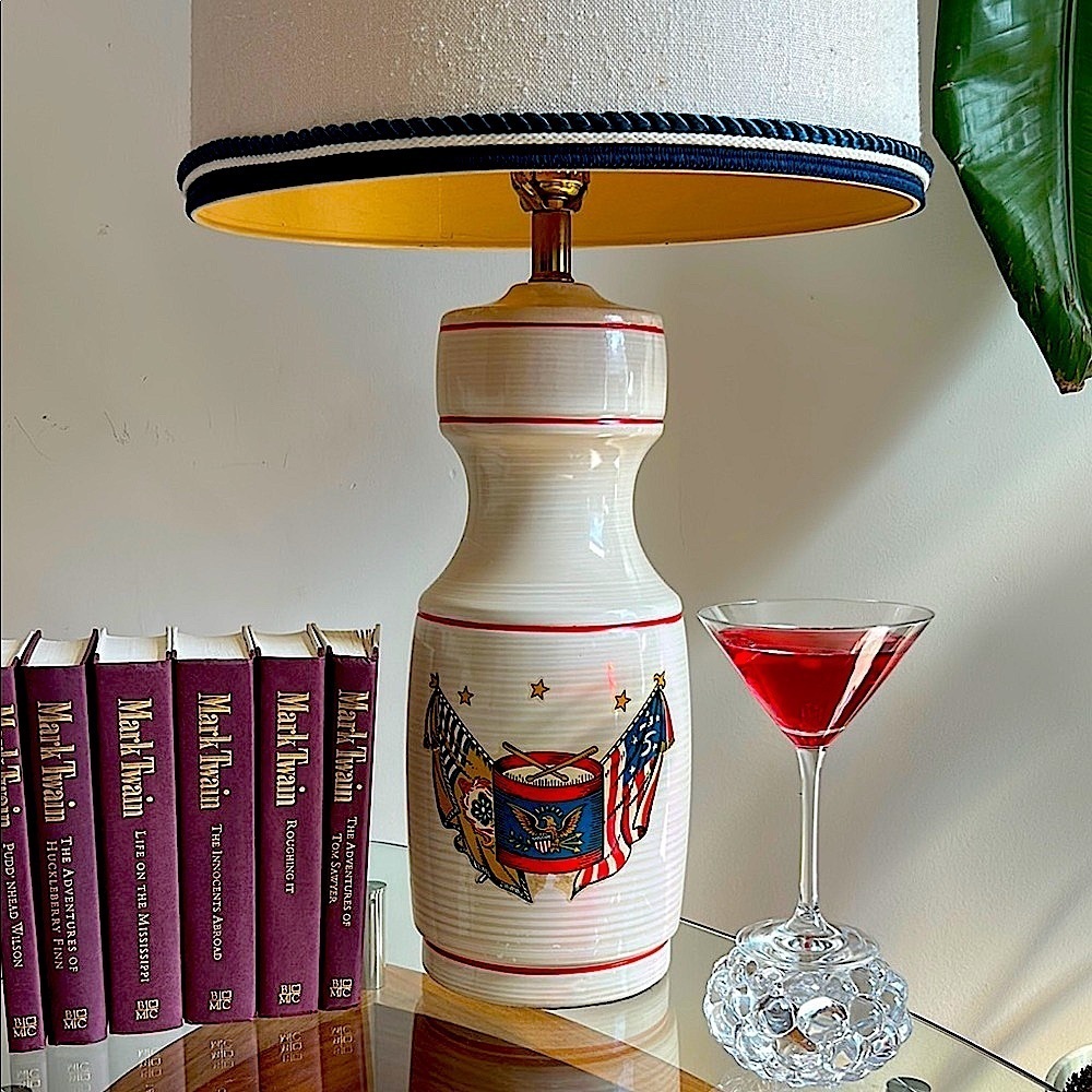 Patriotic Elegance: Vintage Red, White, Blue Tall Table Lamp US‎ Flag Luxury